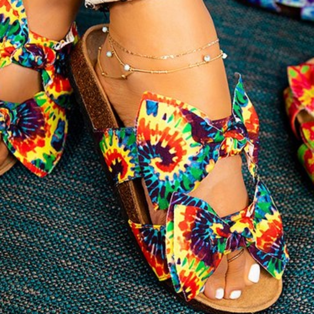 💦MATA Boardwalk👣16 Green/Yellow Double Bow Tie Died Sandals - Picture 3 of 10